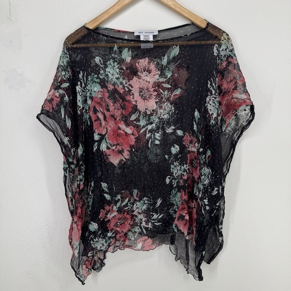 Tops - St John Romantic Fairy Boho Silk Chiffon Shawl Top OS Sheer Floral Festival Vtg